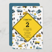 ブルー建築トラックサイトテーマ誕生日パーティー 招待状 (正面/裏面)