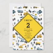 ブルー建築トラックサイトテーマ誕生日パーティー 招待状 (正面)