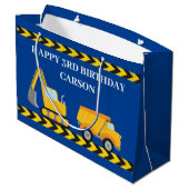 ブルー建築トラックボーイズカスタム子供の誕生日 ラージペーパーバッグ (裏面アングル)