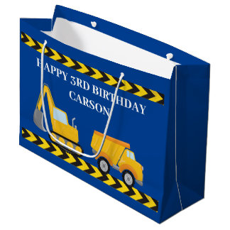 ブルー建築トラックボーイズカスタム子供の誕生日 ラージペーパーバッグ