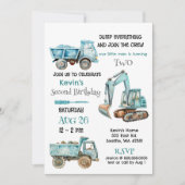 ブルー建築トラックボーイバースデーパーティー 招待状 (正面)