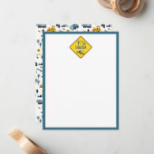 ブルー建築トラック&サイトテーマパターンキッズ ノートカード (正面/裏面インサイチュ)