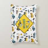 ブルー建築トラック&サイトテーマパターン アクセントクッション (正面(垂直))