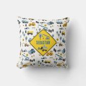 ブルー建築トラック&サイトテーマパターン クッション (正面)