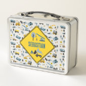 ブルー建築トラック&サイトテーマパターン メタルランチボックス (裏面)