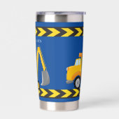 ブルー建築車のパーソナライズされた子供 保温保冷タンブラー (左面)