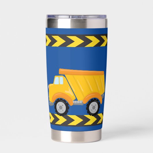 ブルー建築車のパーソナライズされた子供 保温保冷タンブラー (背面)