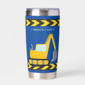 ブルー建築車のパーソナライズされた子供 保温保冷タンブラー (正面)