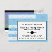 ブルー引っ越し祝いパーティーコンサートチケット 招待状 (正面/裏面)