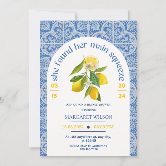 ブルー彼女は彼女の主な絞りブライダルシャワーを見つけた 招待状 (正面)
