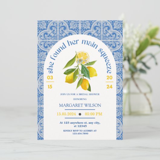 ブルー彼女は彼女の主な絞りブライダルシャワーを見つけた 招待状 (スタンド正面)