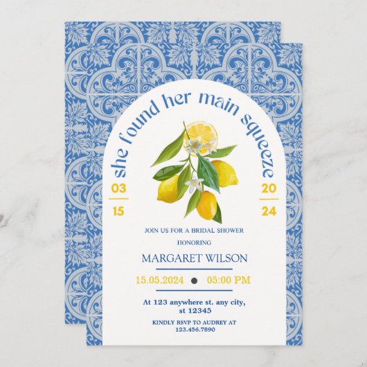 ブルー彼女は彼女の主な絞りブライダルシャワーを見つけた 招待状 (正面/裏面)