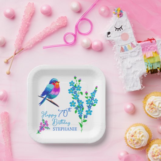 ブルー忘れバード私はフローラ70th誕生日パーティー ペーパープレート (パーティー)