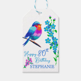 ブルー忘れバード私はフローラ80th誕生日パーティー ギフトタグ