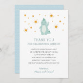 ブルー恐竜スターズボーイベビーシャワー サンキューカード (正面/裏面)