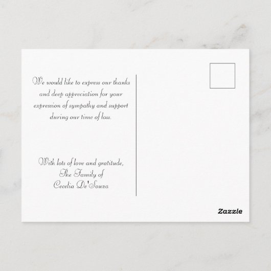 ブルー悔やみや弔慰葬儀エレガントシンプルありがとう ポストカード (裏面)