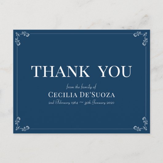 ブルー悔やみや弔慰葬儀エレガントシンプルありがとう ポストカード (正面)
