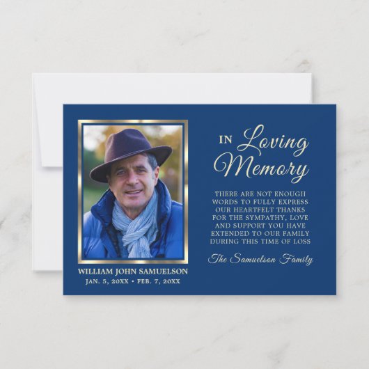 ブルー悔やみや弔慰葬儀記念ありがとう写真 サンキューカード (正面)