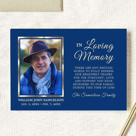 ブルー悔やみや弔慰葬儀記念ありがとう写真 サンキューカード