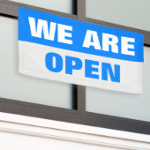 ブルー我々はオープンテンプレートビジネスのバナー記号 横断幕 (ビルの外側)