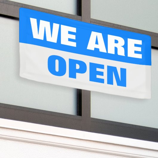 ブルー我々はオープンテンプレートビジネスのバナー記号 横断幕 (ビルの外側)