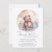 ブルー我々はベアボーイベビーシャワーを待つことができる インビテーションポストカード (正面/裏面)