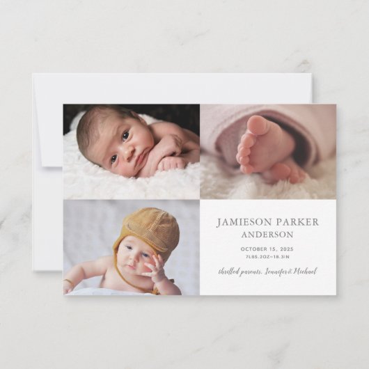 ブルー我々は写真賛美コラージュ男の赤ちゃん誕生 案内状 (裏面)