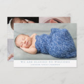 ブルー我々は写真賛美コラージュ男の赤ちゃん誕生 案内状 (正面/裏面)