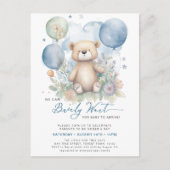 ブルー我々は可愛い男の子の赤ちゃんシャワーを待つことができる インビテーションポストカード (正面)