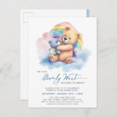 ブルー我々は可愛い男の子の赤ちゃんシャワーを待つことができる インビテーションポストカード (正面/裏面)