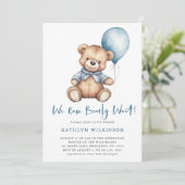 ブルー我々は可愛い男の子の赤ちゃんシャワーを待つことができる 招待状 (スタンド正面)