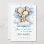 ブルー我々は可愛い男の子の赤ちゃんシャワーを待つことができる 招待状 (正面)