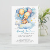 ブルー我々は可愛い男の子の赤ちゃんシャワーを待つことができる 招待状 (スタンド正面)