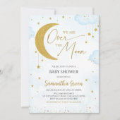 ブルー我々は月の赤ちゃんシャワー上にある 招待状 (正面)
