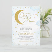 ブルー我々は月の赤ちゃんシャワー上にある 招待状 (スタンド正面)