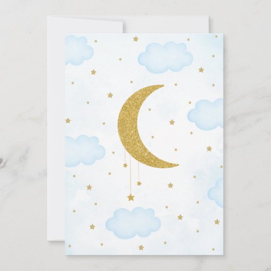 ブルー我々は月の赤ちゃんシャワー上にある 招待状 (裏面)