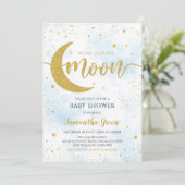 ブルー我々は月の赤ちゃんシャワー上にある 招待状 (スタンド正面)