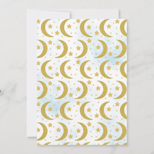 ブルー我々は月の赤ちゃんシャワー上にある 招待状 (裏面)