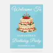 ブルー手書きスクリプトウィンター誕生日へようこそ アクリルサイン (正面)