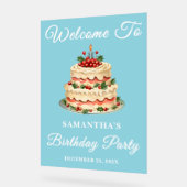 ブルー手書きスクリプトウィンター誕生日へようこそ アクリルサイン (傾斜)