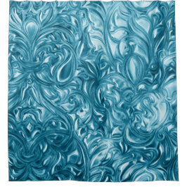 ブルー抽象デザイン シャワーカーテン