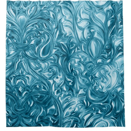 ブルー抽象デザイン シャワーカーテン (正面)