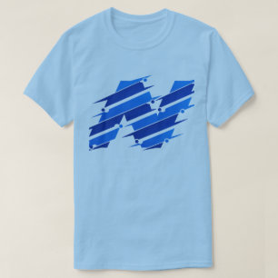 ブルー抽象ロゴTシャツ モダン フューチャリスティック ジオ Tシャツ