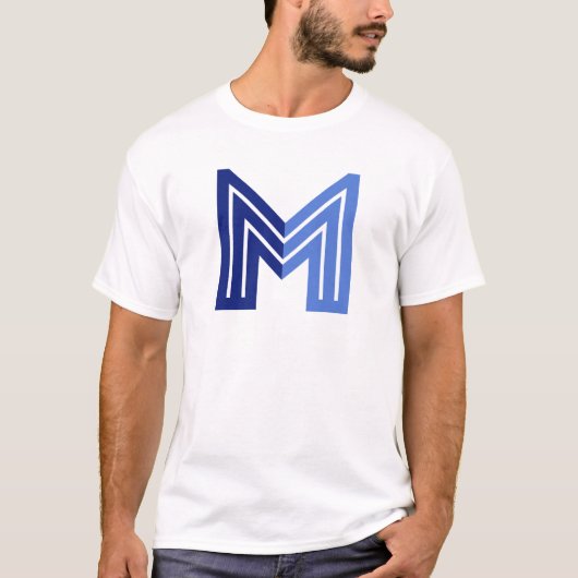ブルー抽象幾何学M Tシャツ (正面)