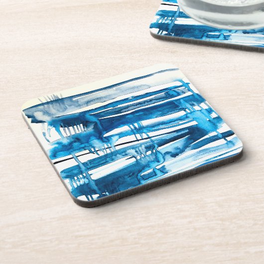 ブルー抽象芸術アート水彩氷柱 コースター (左側)