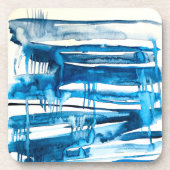 ブルー抽象芸術アート水彩氷柱 コースター (正面)