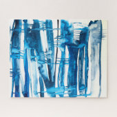 ブルー抽象芸術アート水彩氷柱 ジグソーパズル (横)