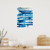 ブルー抽象芸術アート水彩氷柱 ポスター (キッチン)