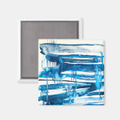 ブルー抽象芸術アート水彩氷柱 マグネット (正面/裏面)