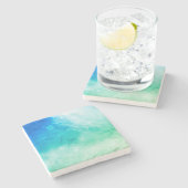 ブルー抽象芸術アート ストーンコースター (横)